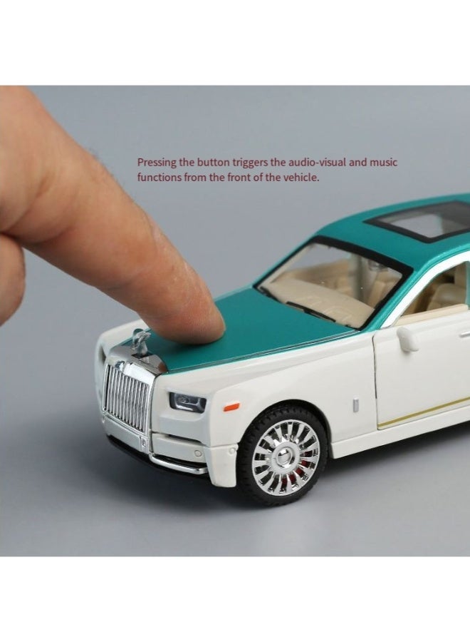 كيو زد سيارة رولز رويس فانتوم من ماركة QZ، موديل فاخر، باللونين الأزرق والأبيض - بتفاصيل رائعة، وتصميم فريد، وخاصية موسيقى تعمل باللمس. الأبعاد: ١٦.٥ × ٦ × ٤.٨ سم. مناسبة لألعاب السيارات للأطفال. - Image 5