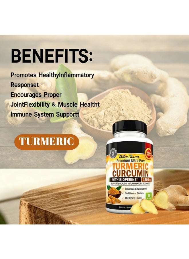 WinsTown Premium Ultra Pure Turmeric Curcumin with Bioperine 1500mg - Supports Healthy Inflammatory Response, Joint Flexibility & Immune System - Non-GMO, Gluten Free, 60 Veggie Capsules (30 Day Supply) - Image 3
