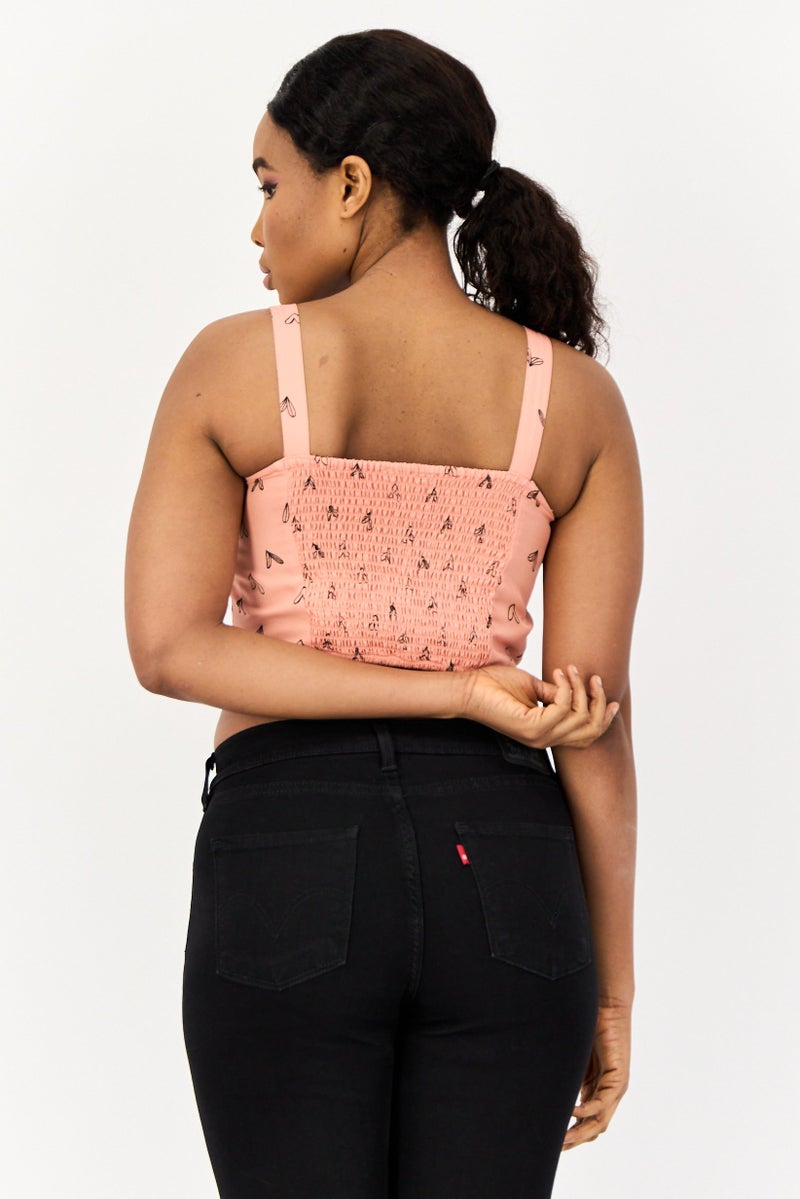 ONLY Women Square Neck Sleeveless Allover Print Tank Top, Coral - Image 4