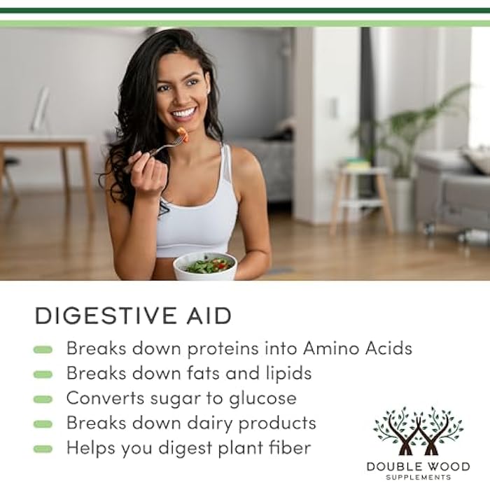 Double Wood Supplements Digestive Enzymes - 800mg Blend of All 10 Most Essential Digestive and Pancreatic Enzymes (Amylase, Lipase, Bromelain, Lactase, Papain, Protease, Cellulase, Maltase, Invertase) by Double Wood - Image 4