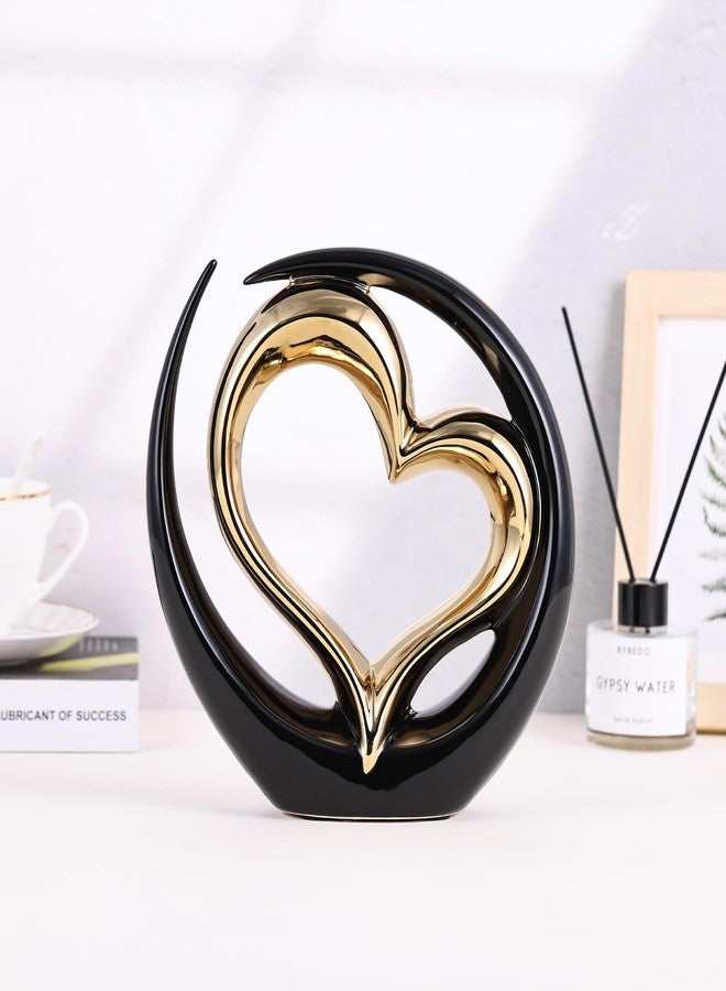 Oliruim Ceramic Heart Statue, Black Double Hearts Sculpture - Wedding & Valentine's Centerpiece or Decor for Shelves & Table (Round) - Image 2