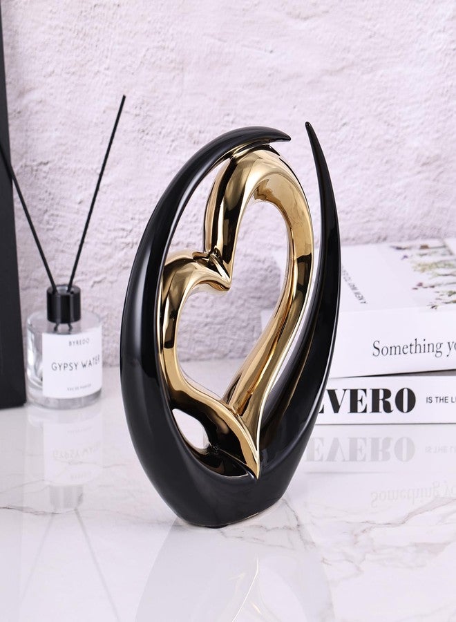 Oliruim Ceramic Heart Statue, Black Double Hearts Sculpture - Wedding & Valentine's Centerpiece or Decor for Shelves & Table (Round) - Image 4
