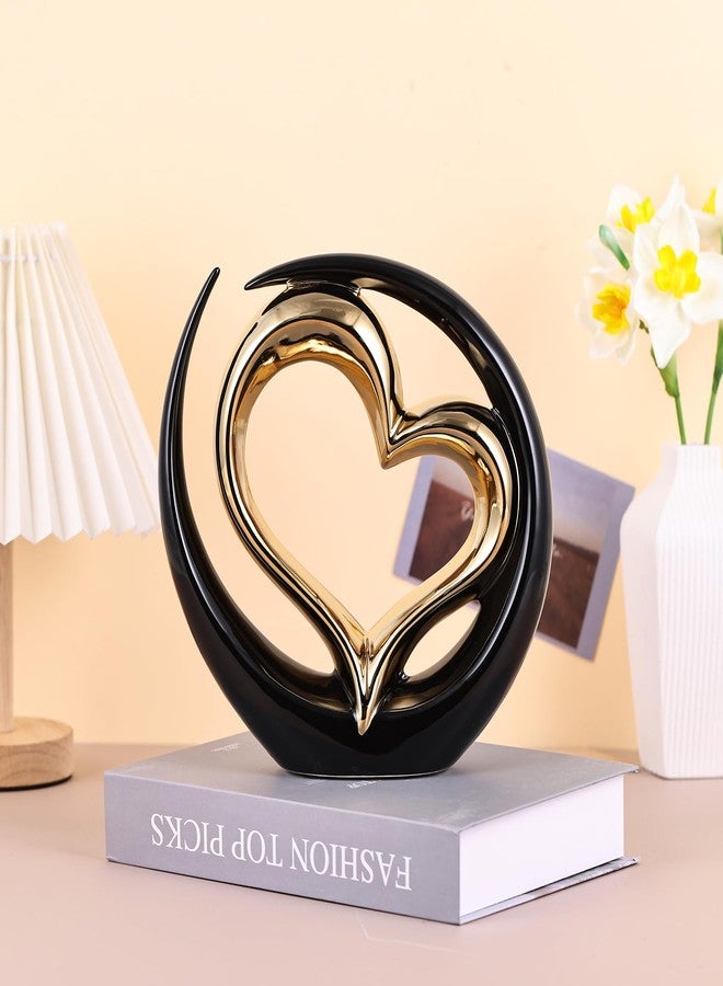 Oliruim Ceramic Heart Statue, Black Double Hearts Sculpture - Wedding & Valentine's Centerpiece or Decor for Shelves & Table (Round) - Image 5
