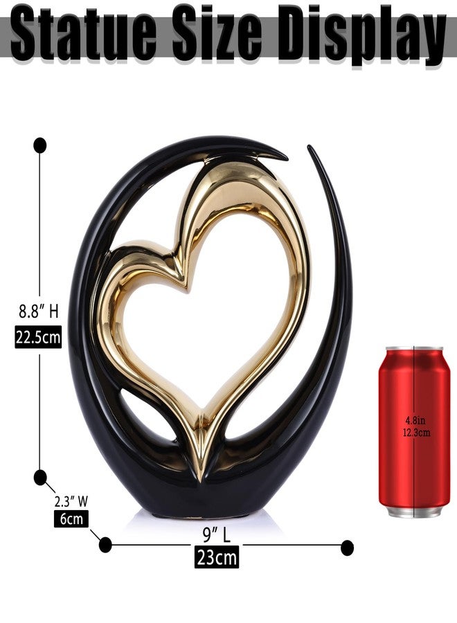 Oliruim Ceramic Heart Statue, Black Double Hearts Sculpture - Wedding & Valentine's Centerpiece or Decor for Shelves & Table (Round) - Image 3