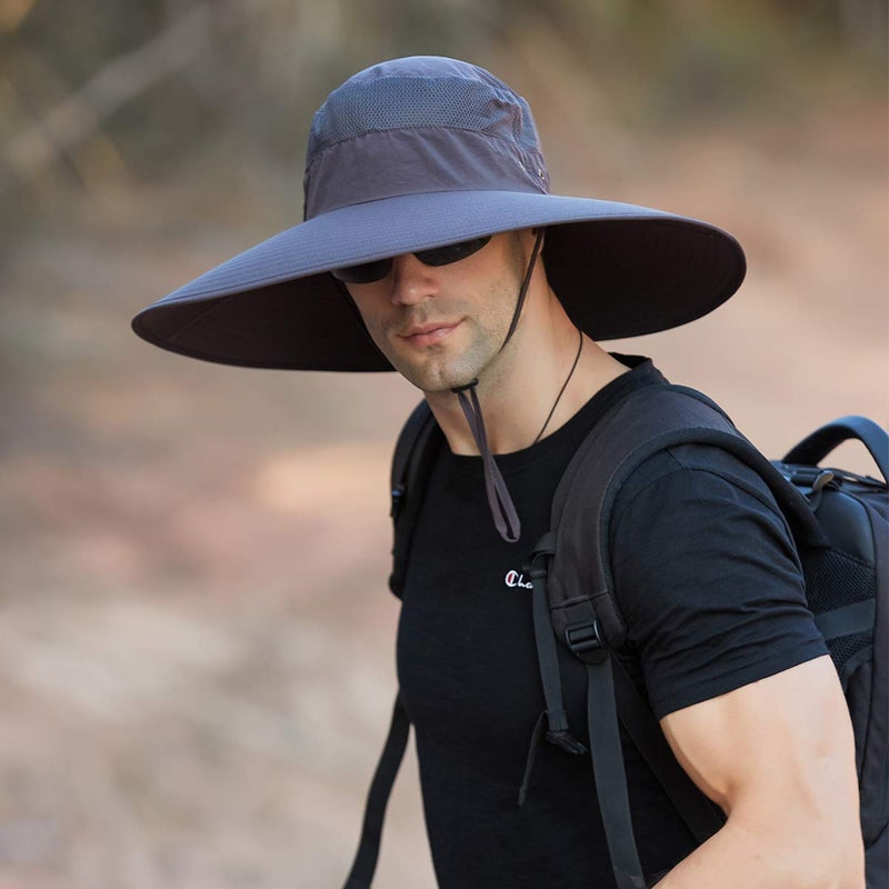 Leotruny Super Wide Brim Bucket Hat UPF50+ Waterproof Sun Hat for Fishing Hiking Camping (C02-Dark Gray) - Image 2