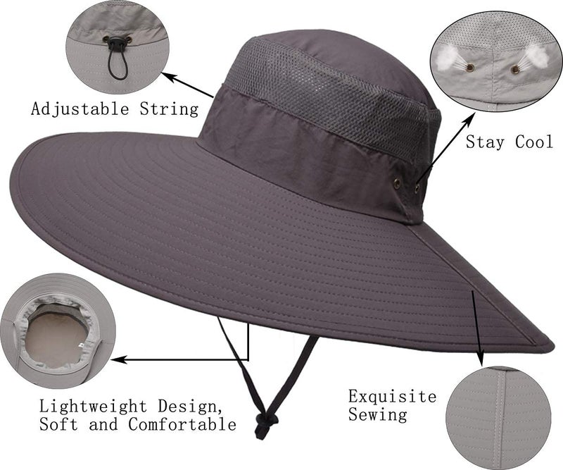 Leotruny Super Wide Brim Bucket Hat UPF50+ Waterproof Sun Hat for Fishing Hiking Camping (C02-Dark Gray) - Image 5