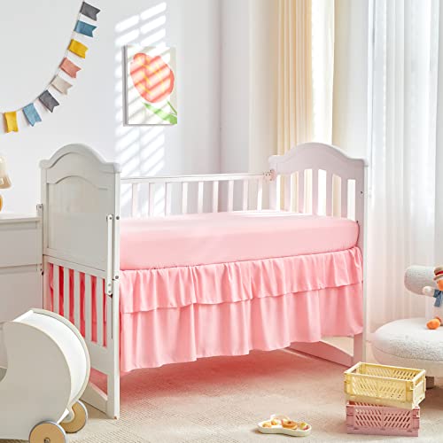 Uozzi Bedding Tufted Ruffle Crib Bedding Set 3 Pieces Baby Boho Quilted Comforter with Fitted Sheet and Bed Skirt - Cute Ruffled Shabby Chic Baby Bedding Soft Blanket Design Pink - Image 5