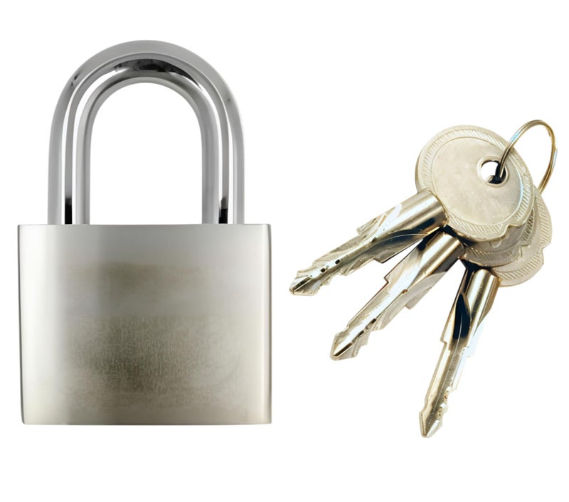 Metal Security Lock, 63 mm, with Key Set, Silver - Image 1