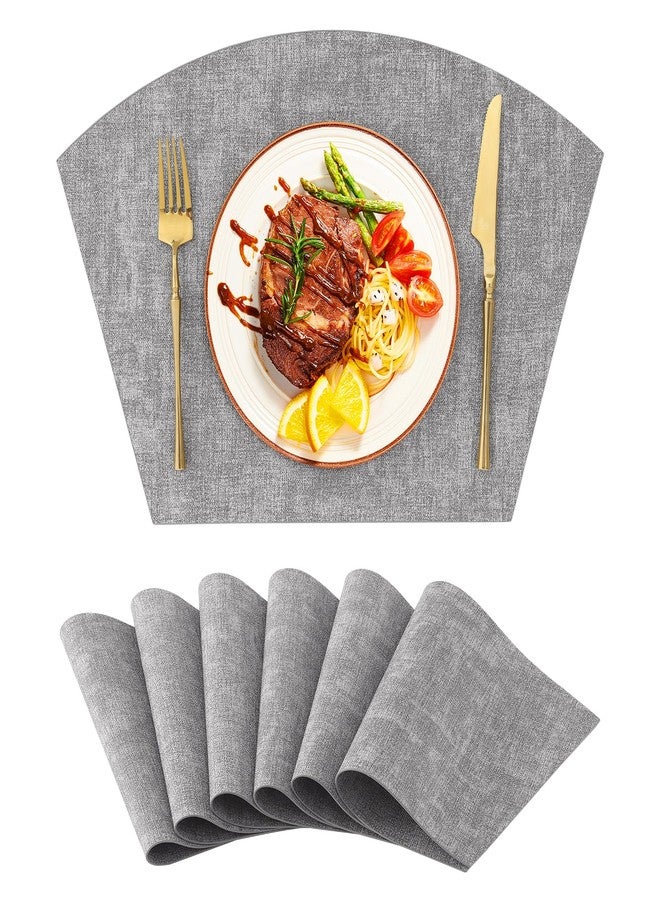 Homaxy Round Table Placemats Set of 6, Washable Wedge Shaped Faux Leather Table Mats, Wipeable Kitchen Dinner Place Mats for Indoor Outdoor, Light Grey - Image 1