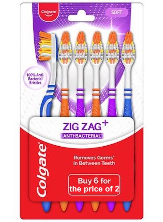 كولجيت فرشاة أسنان ناعمة متعرجة مضادة للبكتيريا من كولجيت - عبوة من 6 قطع - Image 1