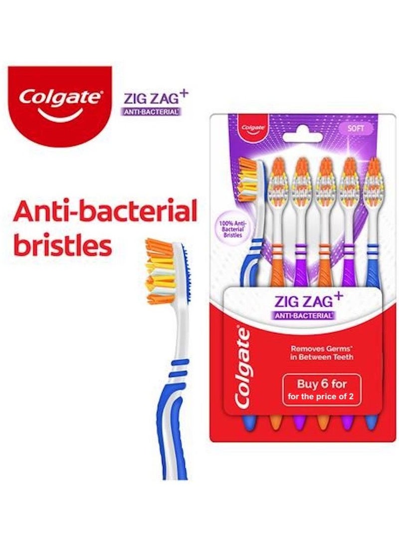 كولجيت فرشاة أسنان ناعمة متعرجة مضادة للبكتيريا من كولجيت - عبوة من 6 قطع - Image 2