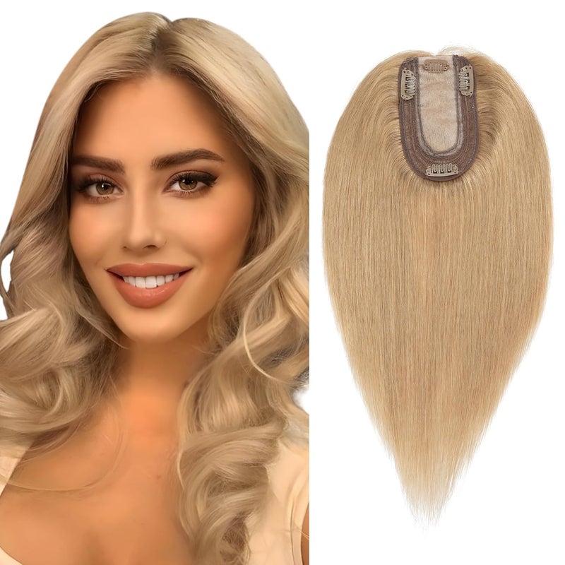 SEGO Real Human Hair Topper for Women No Bangs Hair Topper with AntiSlip Clips 12 Inch27 Dark Blonde