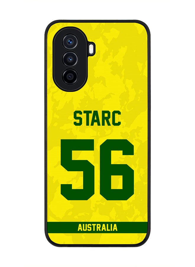 Rugged Black Edge Case for Huawei Nova Y70 , Slim fit Soft Case Flexible Rubber Edges Thin Cover - Player Name - Mitchell Starc, Jersey Number- 56