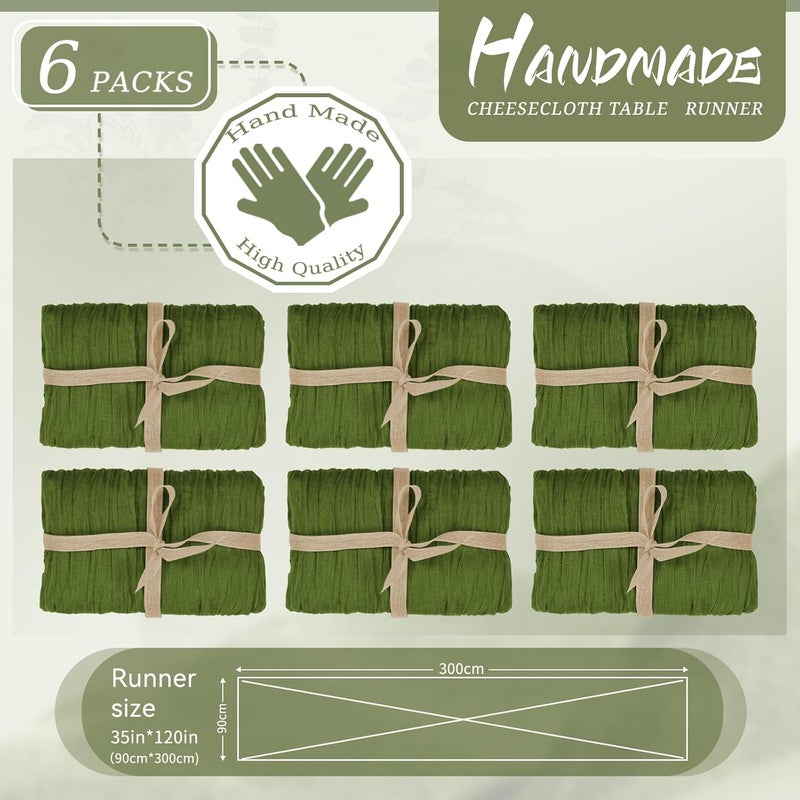 YMHPRIDE Pack of 6 Cheesecloth Table Runners, Olive Green, 90 x 300 cm, Dark Green Rustic Gauze Fabric, Boho Table Runner, Cheesecloth Table Runner, Wedding Tablecloth for Wedding Party, Bridal Shower Table - Image 2