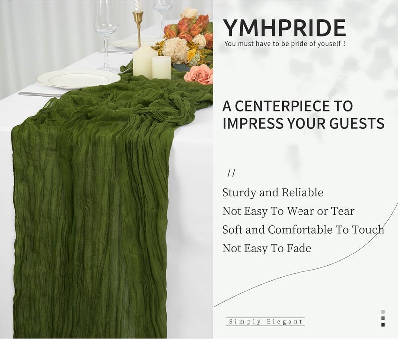 YMHPRIDE Pack of 6 Cheesecloth Table Runners, Olive Green, 90 x 300 cm, Dark Green Rustic Gauze Fabric, Boho Table Runner, Cheesecloth Table Runner, Wedding Tablecloth for Wedding Party, Bridal Shower Table - Image 5