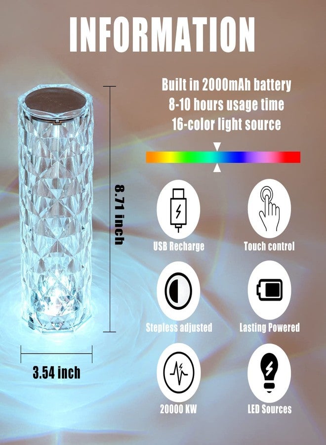 NVRA 16 Color Changing Rose Crystal Diamond Table Lamp for Home Decore - Night Light with Remote Control, USB Rechargeable and Touch Bedside Lamp - Bedroom Party Dining Table Decoration - Image 5