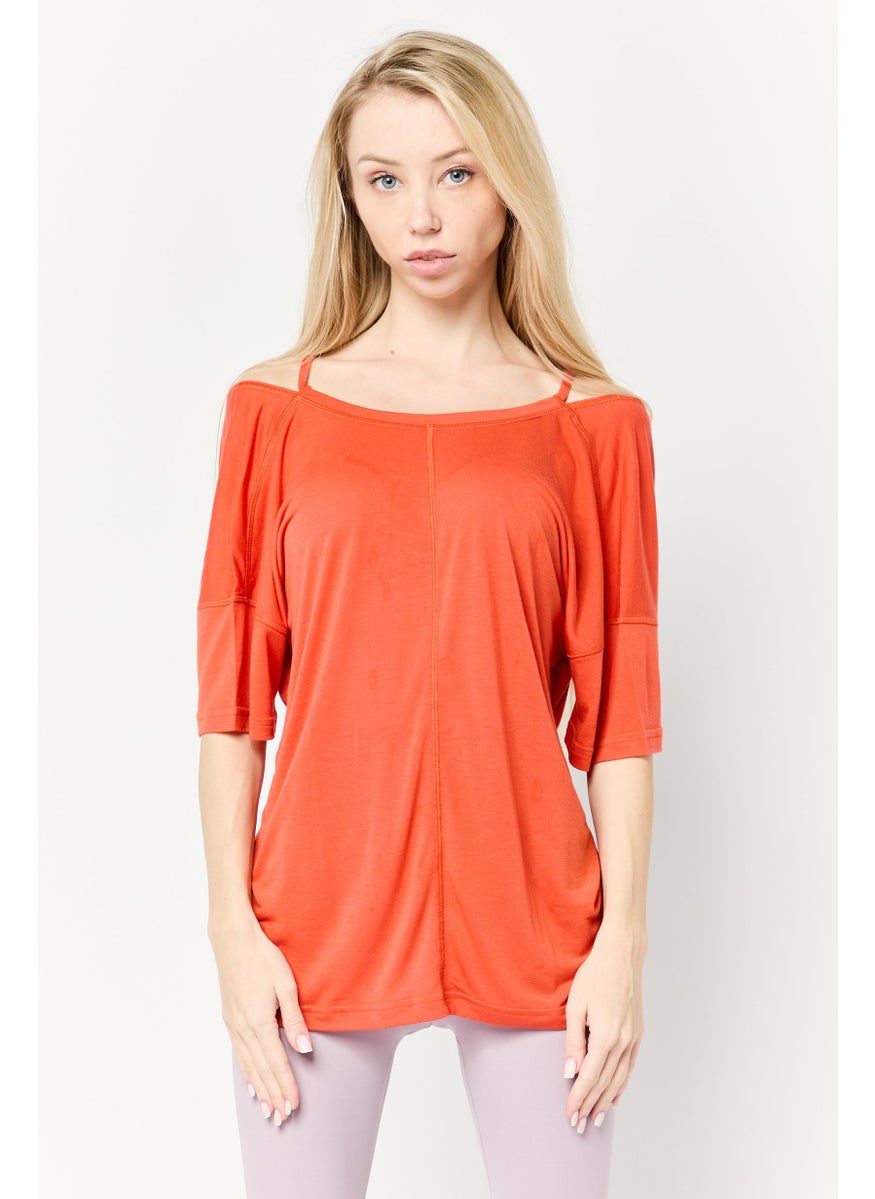 Adidas Women Sportswear Fit Short Sleeve Yoga Tops, Dark Orange  - Image 1