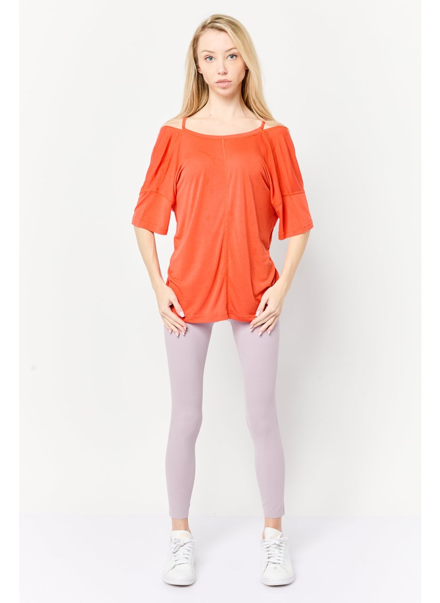 Adidas Women Sportswear Fit Short Sleeve Yoga Tops, Dark Orange  - Image 4