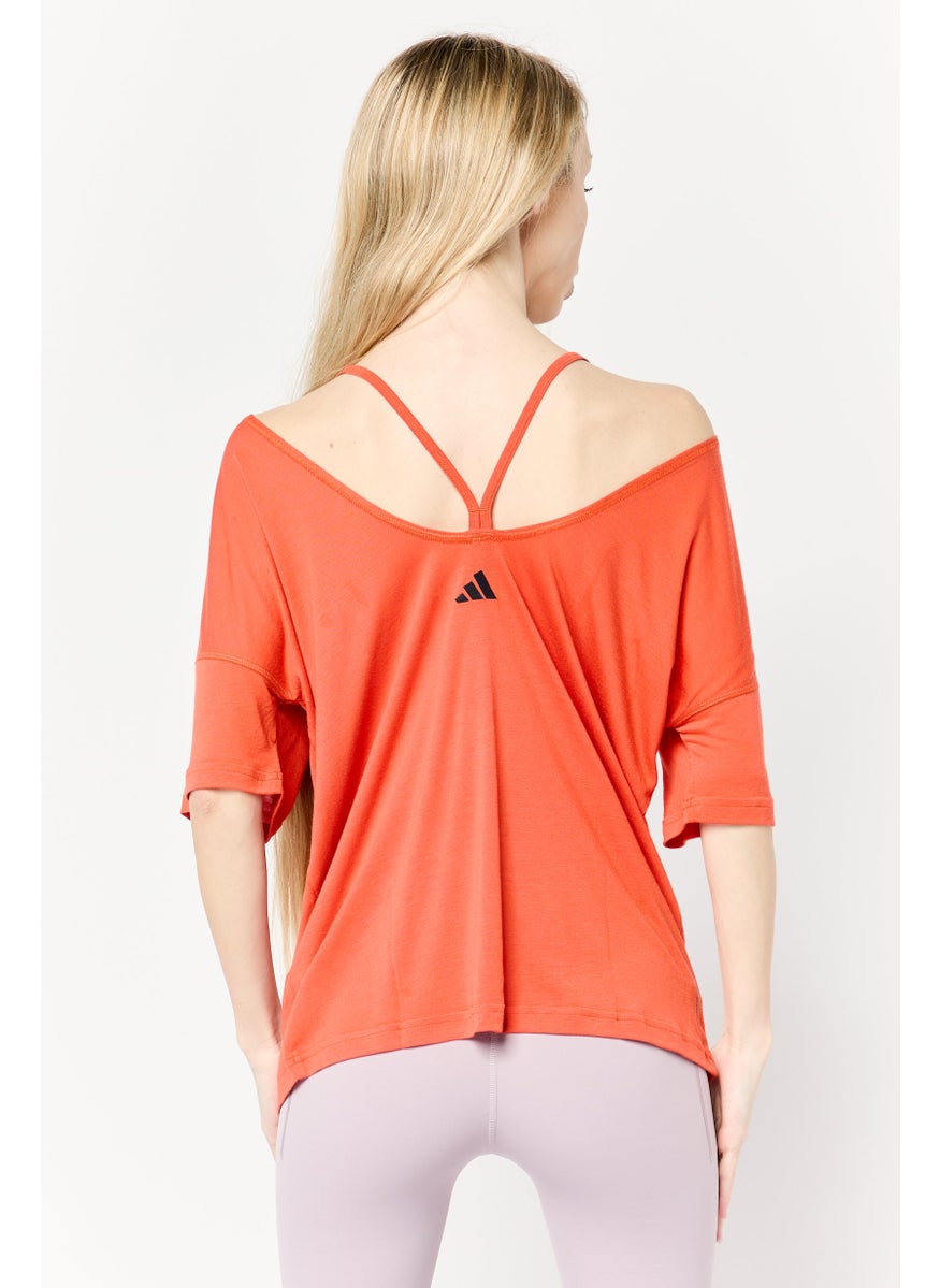 Adidas Women Sportswear Fit Short Sleeve Yoga Tops, Dark Orange  - Image 3