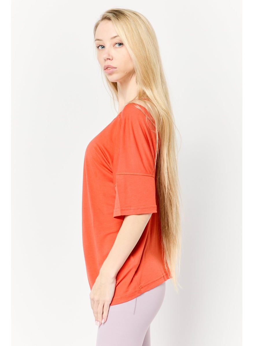 Adidas Women Sportswear Fit Short Sleeve Yoga Tops, Dark Orange  - Image 2