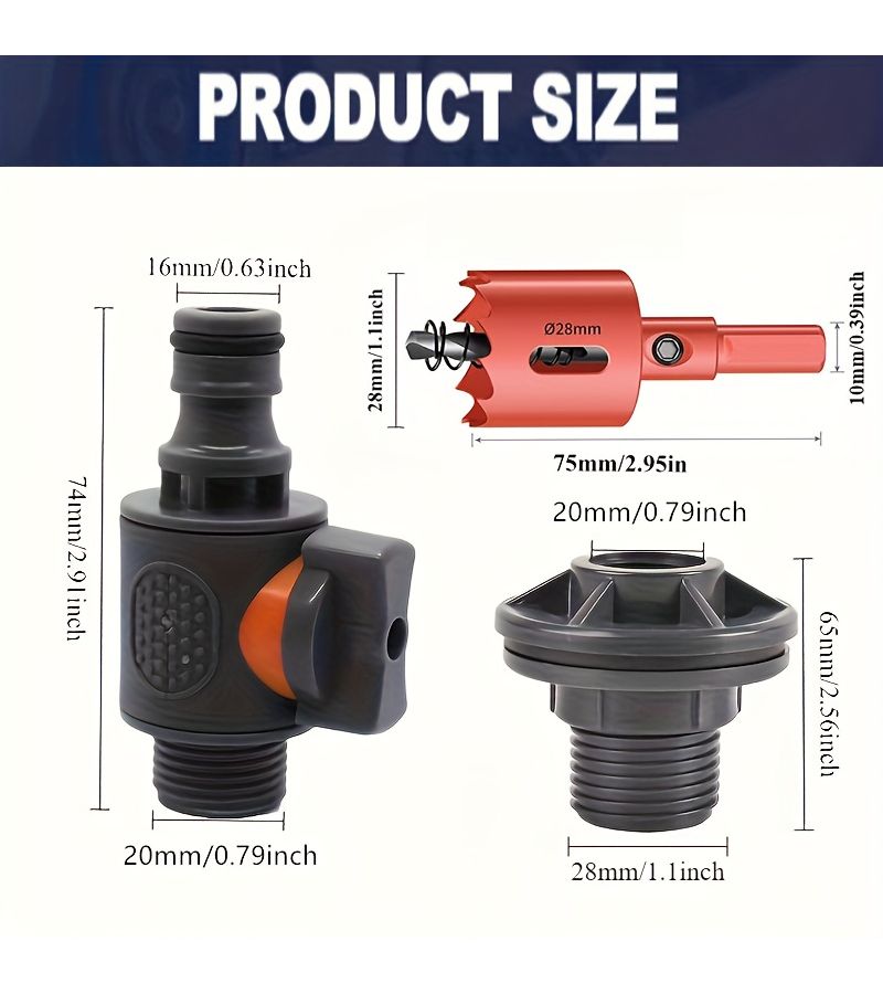 3 Pieces PVC IBC Bucket Adapter Kit with Hole Punch Rain Barrel Connector Set - Image 4