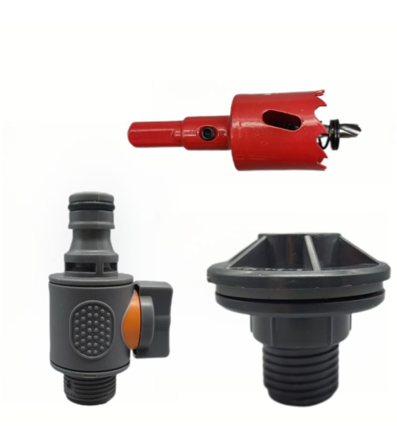 3 Pieces PVC IBC Bucket Adapter Kit with Hole Punch Rain Barrel Connector Set - Image 3