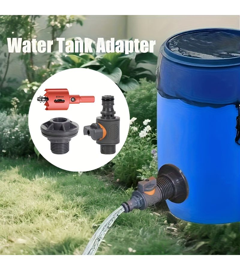 3 Pieces PVC IBC Bucket Adapter Kit with Hole Punch Rain Barrel Connector Set - Image 2