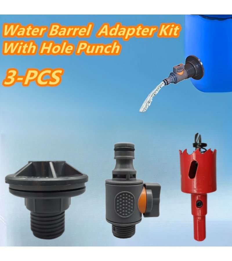 3 Pieces PVC IBC Bucket Adapter Kit with Hole Punch Rain Barrel Connector Set - Image 1