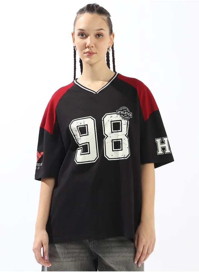 هوبرهولمي Women's Multicolour 100% Cotton Printed Oversized T-Shirt