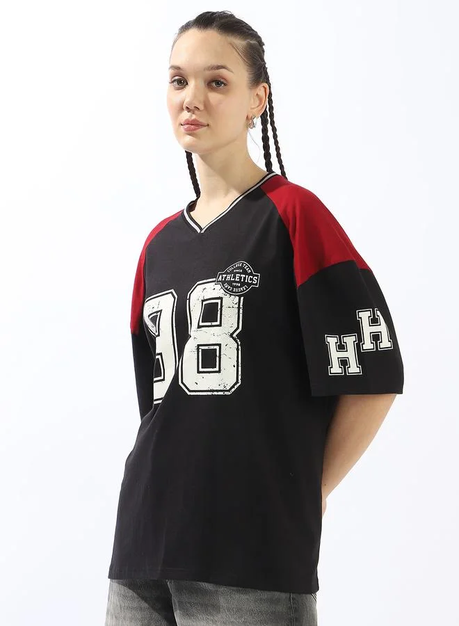 Hubberholme Women's Multicolour 100% Cotton Printed Oversized T-Shirt