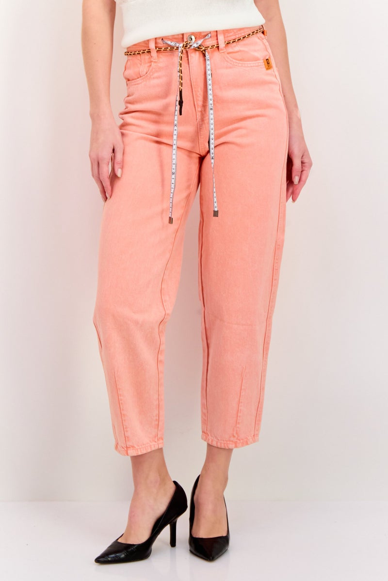 ONLY Women Regular Fit High Waist Washed No Stretch Jeans, Neon Orange - Image 1