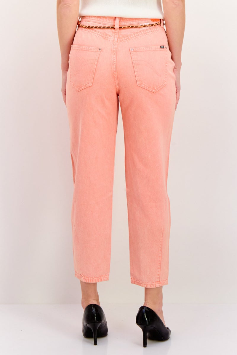 ONLY Women Regular Fit High Waist Washed No Stretch Jeans, Neon Orange - Image 3