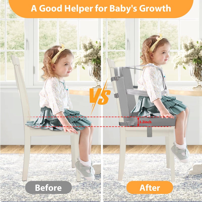 SMZCTYI Toddler Booster Seat for Dining Table, 5 Point Buckle Child Booster Seat for Table with Backrest, PU Waterproof Easy Cleaning Dining Booster Seat Adjustable Seat Belts & Non-Slip Bottom (Grey) - Image 2