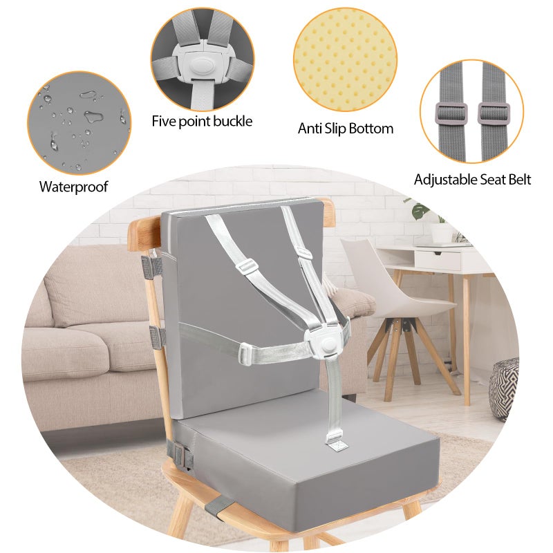 SMZCTYI Toddler Booster Seat for Dining Table, 5 Point Buckle Child Booster Seat for Table with Backrest, PU Waterproof Easy Cleaning Dining Booster Seat Adjustable Seat Belts & Non-Slip Bottom (Grey) - Image 3