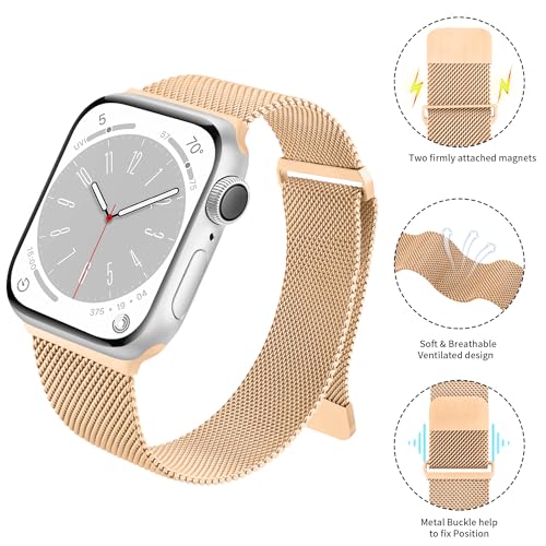 Meliya Metal Strap Compatible with Apple Watch Series 9 8 7 41mm /Series 3 38mm /Series 6 5 4 SE 40mm, Milanese Loop Replacement Metal Mesh Wristband for iWatch Bands Women Men, - Image 3