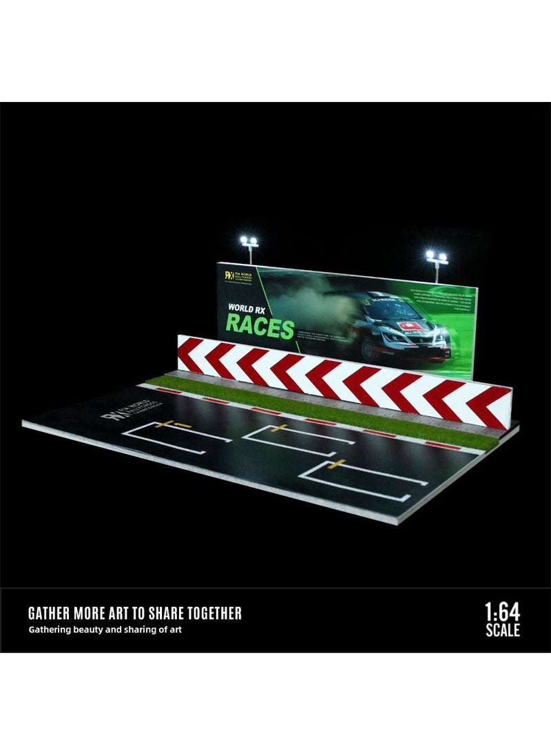 1:64 Scale Alloy Car Model Display with Lights for Collectors 1:64 RALLYCROSS Racing Car Parking Lights Scene 
