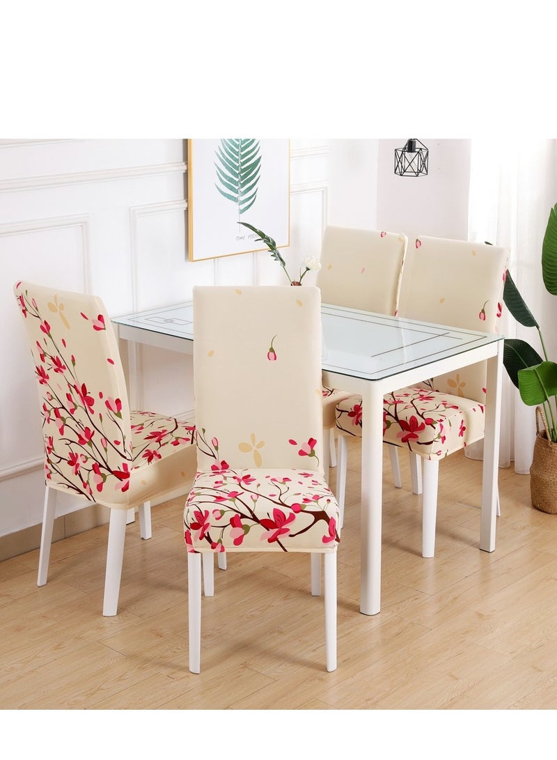 4-Piece Dining Chair Cover Beige/Red 38x46centimeter  - Image 1