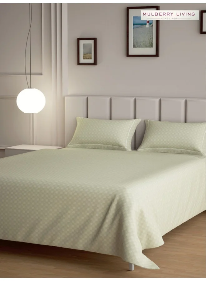 MULBERRY LIVING مفرش سرير مسطح قطن 100% مقاس كينج 300 غرزة بتصميم شبكي حضري (260x280 سم) مع 2 غطاء وسادة (50x75 سم) - بيج فاتح