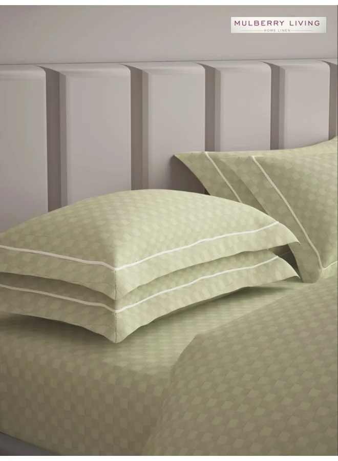MULBERRY LIVING 100% Cotton - 300Tc Urban Grid King Size (260X280  Cms) Flat Bedsheet With 2 Pillow Covers (50X75 Cm) - Light Beige