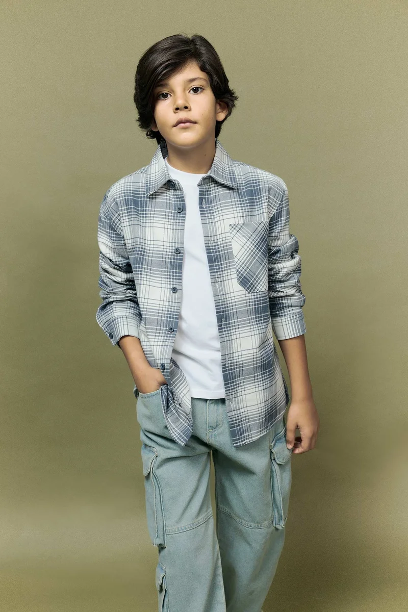 Defacto Boy Oversize Plaid Long Sleeve Shirt
