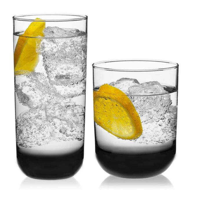 Libbey Polaris Tumbler and Rocks Glass Set, Smoke Hue Drinkware Glasses Set, Lead-Free Tall Water Glasses with Modern Clean Lines, Dishwasher Safe Drinking Glasses Set of 16 - Image 1