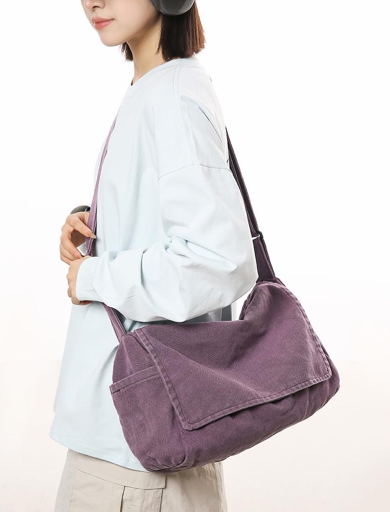 Collsants Messenger Bag for Women Men Satchel Bag Canvas Crossbody Shoulder Bag Casual Sling Bag(purple) - Image 3
