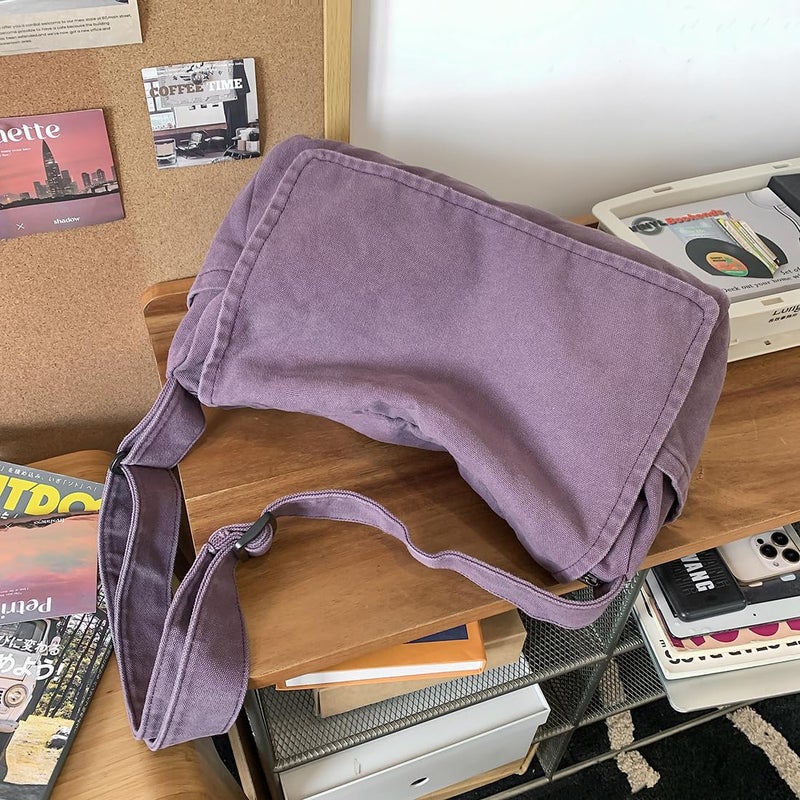 Collsants Messenger Bag for Women Men Satchel Bag Canvas Crossbody Shoulder Bag Casual Sling Bag(purple) - Image 2