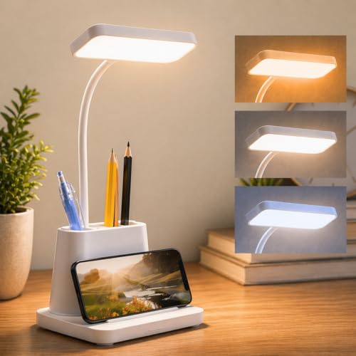 One94Store LED Desk Lamp with Pen & Phone Holder – USB Charging Study Lamp with Touch Sensor, Adjustable Brightness, Eye Protection Light & Foldable Table Lamp for Students, Reading & Office - Image 1