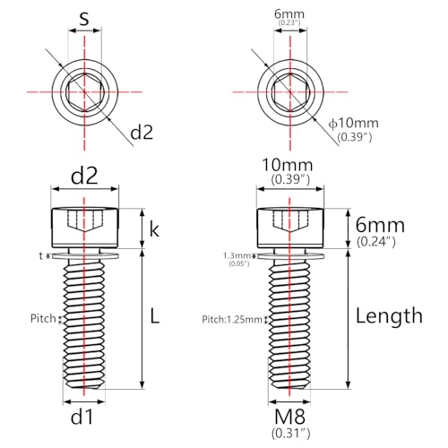 Wanyifa M8 x 20mm Titanium Ti Bolt with Washer for BMX Bicycle Stem Pack of 6 (Normal Titanium) - Image 2
