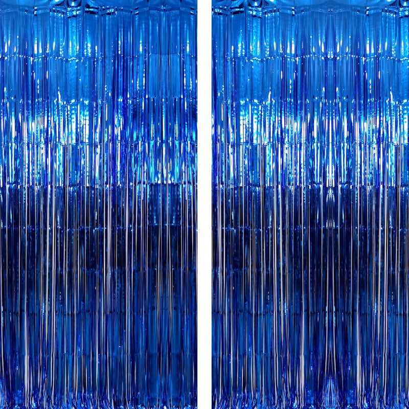 GOER 64 ft x 98 ft Metallic Tinsel Foil Fringe CurtainsPack of 2 Party Streamer Backdrop for BirthdayGraduation Decorations and New Year Eve Navy Blue