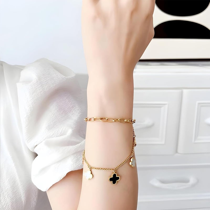 Excefore Four Leaf Clover Bracelet, Beth Gold-Plated Titanium Steel, Lucky Bracelet for Women Gold Bracelet, Bracelets Jewelry Gifts for Girls - Image 2