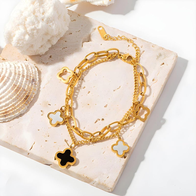 Excefore Four Leaf Clover Bracelet, Beth Gold-Plated Titanium Steel, Lucky Bracelet for Women Gold Bracelet, Bracelets Jewelry Gifts for Girls - Image 5