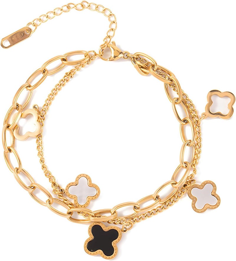Excefore Four Leaf Clover Bracelet, Beth Gold-Plated Titanium Steel, Lucky Bracelet for Women Gold Bracelet, Bracelets Jewelry Gifts for Girls - Image 1
