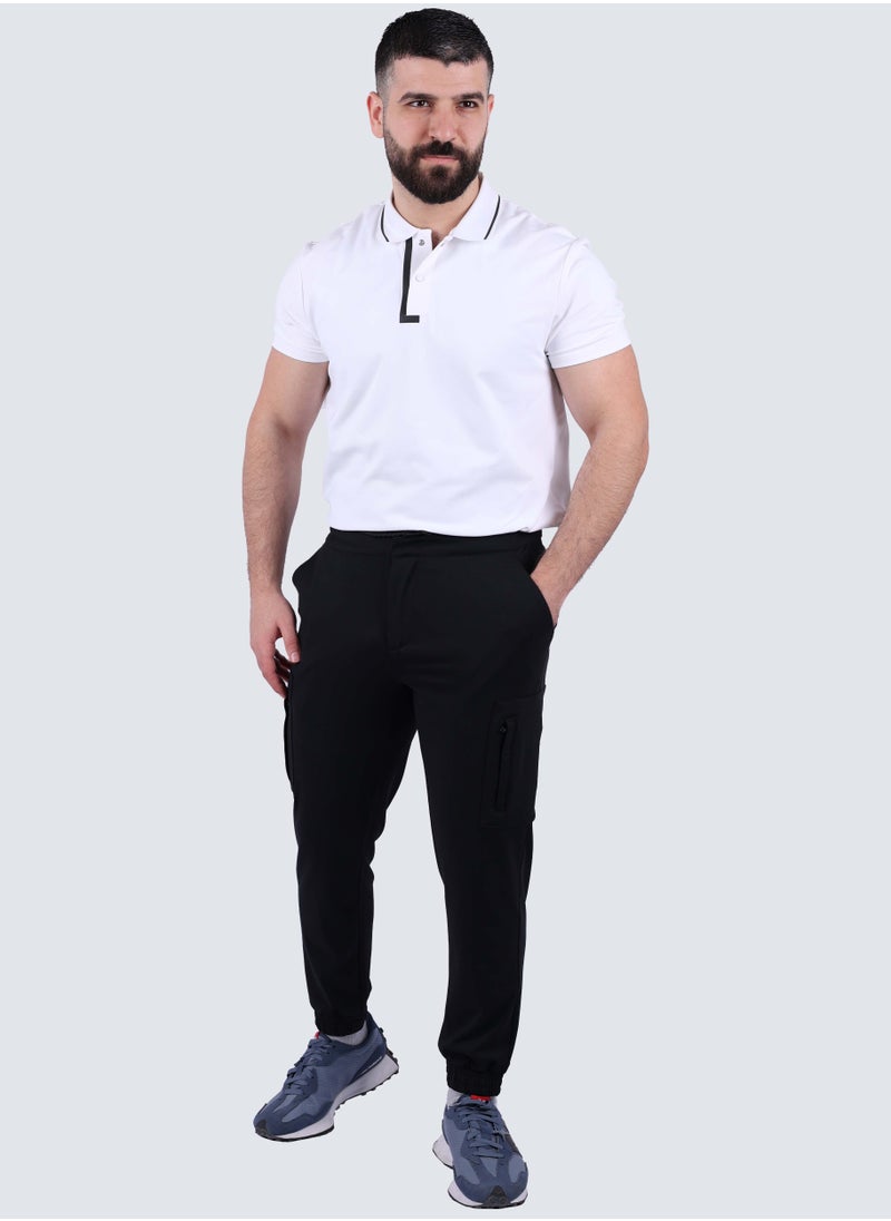 SELECTED - Men's Stretch Flat Front Cargo Pants in Black - Image 1